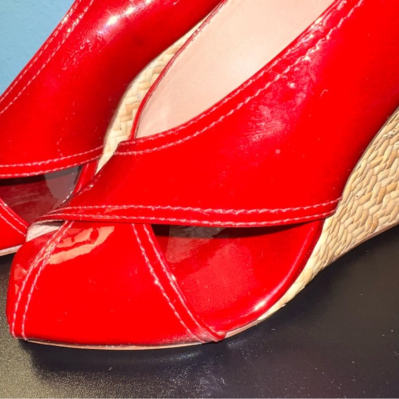 BCBG Max Azria Red Raisa Wicker Wedge Size 6 B - Picture 4 of 11
